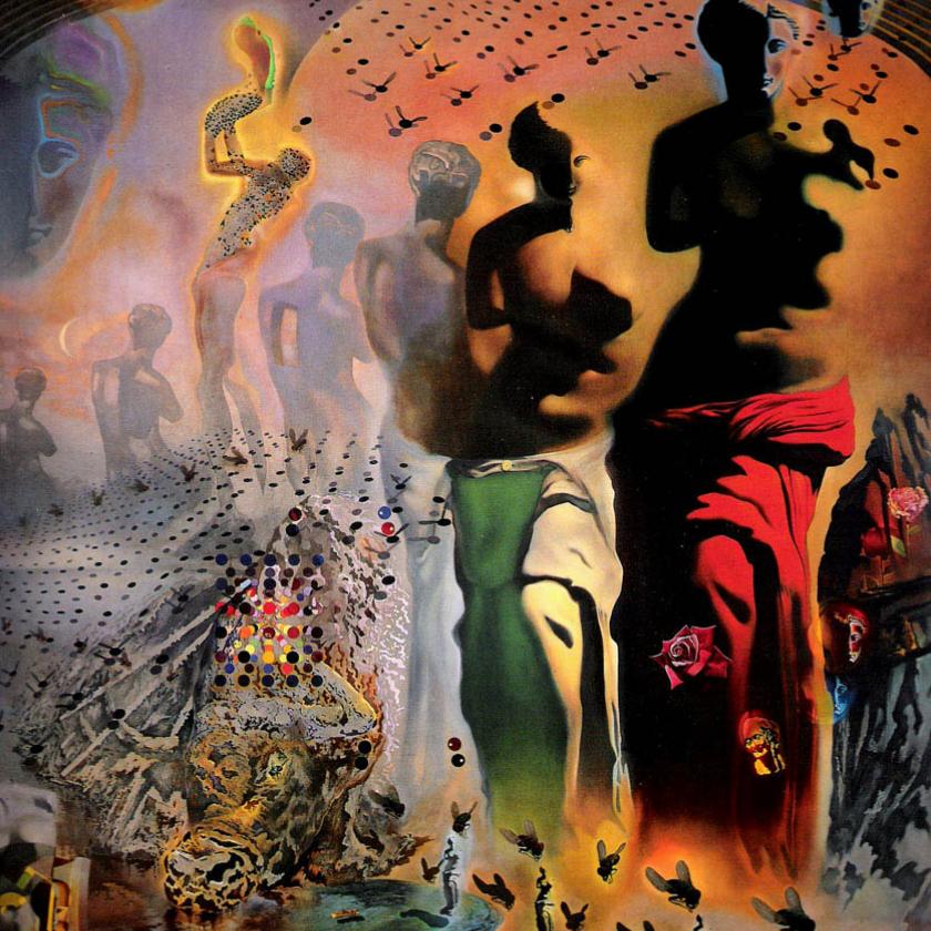 One of the painting's notable aspects is the use of visual illusions. The composition includes hidden images that can be seen from different perspectives, inviting viewers to explore the layers of meaning within the artwork. Dalí's fascination with the subconscious and his exploration of the human psyche are evident in this piece, which challenges perceptions of reality and invites interpretation. Overall, "The Hallucinogenic Toreador" is a testament to Dalí's mastery of surrealism and his ability to blend 